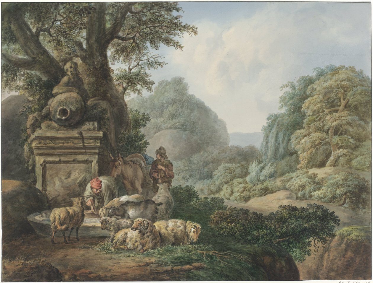 Bir su birikintisinde çobanlarla manzara by Jan Willem Pieneman