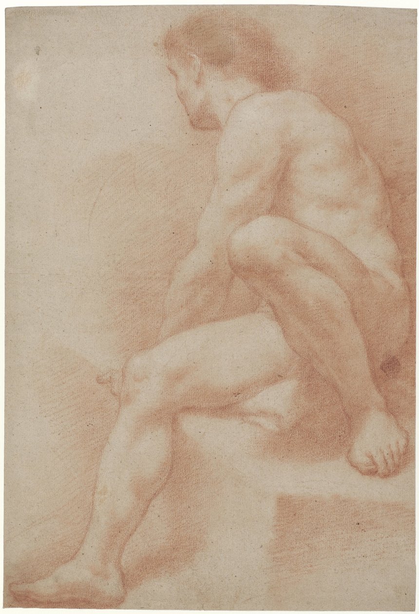 Oturan erkek çıplak, bir diz kaldırılmış by Jan Willem Pieneman