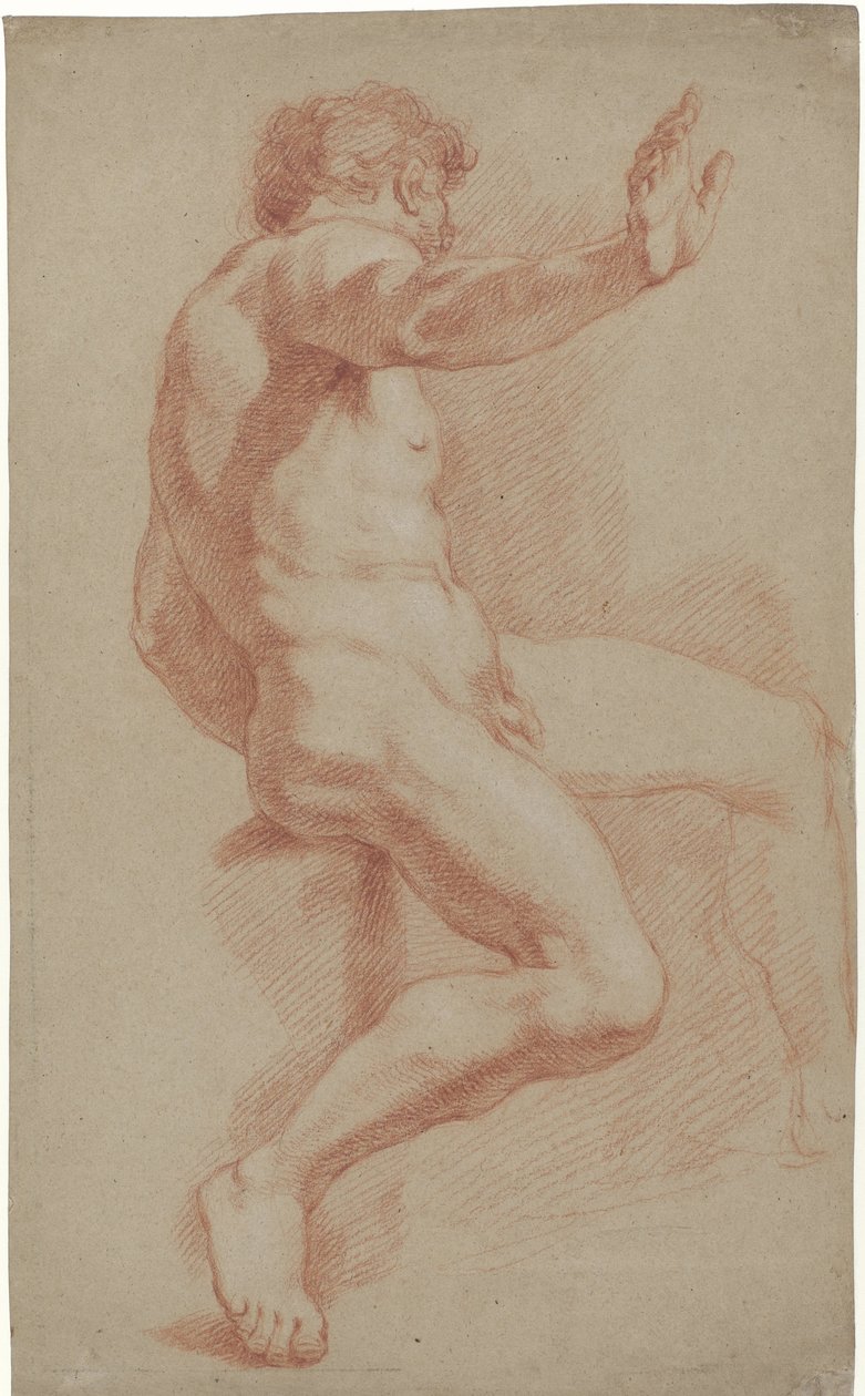 Oturan erkek çıplak, profil sağda by Jan Willem Pieneman