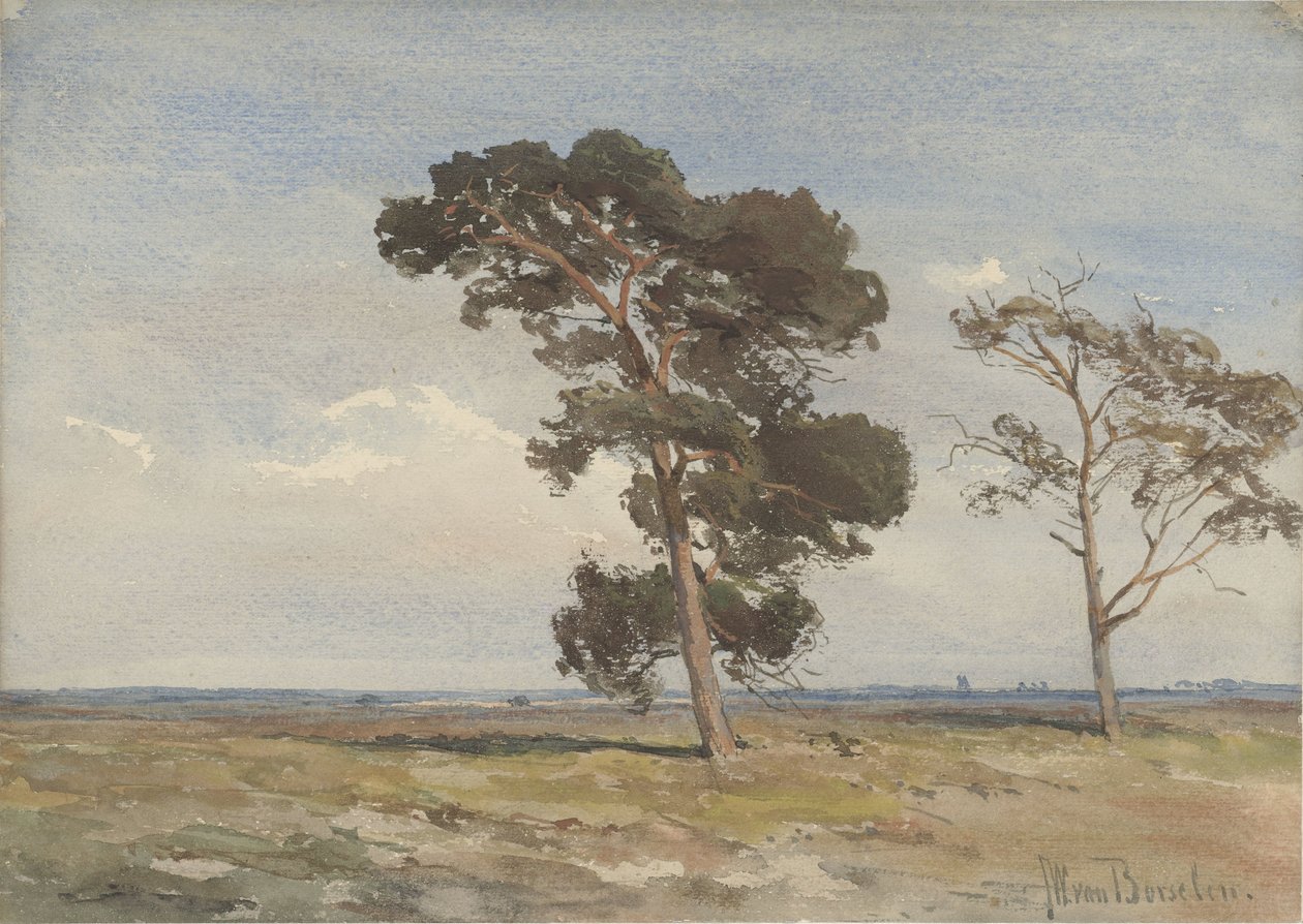 İki ağaçlı fundalık manzarası by Jan Willem van Borselen