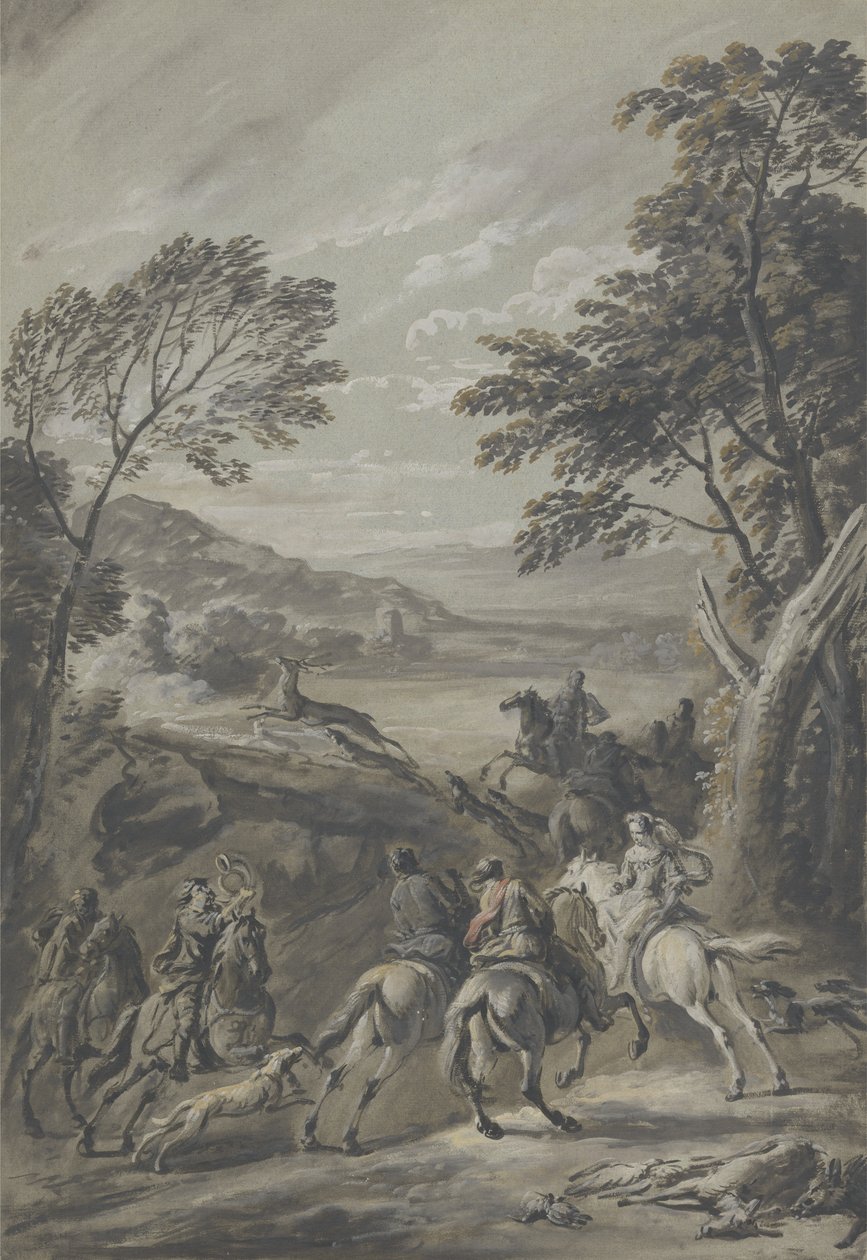 Bir Staghunt (kağıtta guaj ile kahverengi yıkama) by Jan Wyck