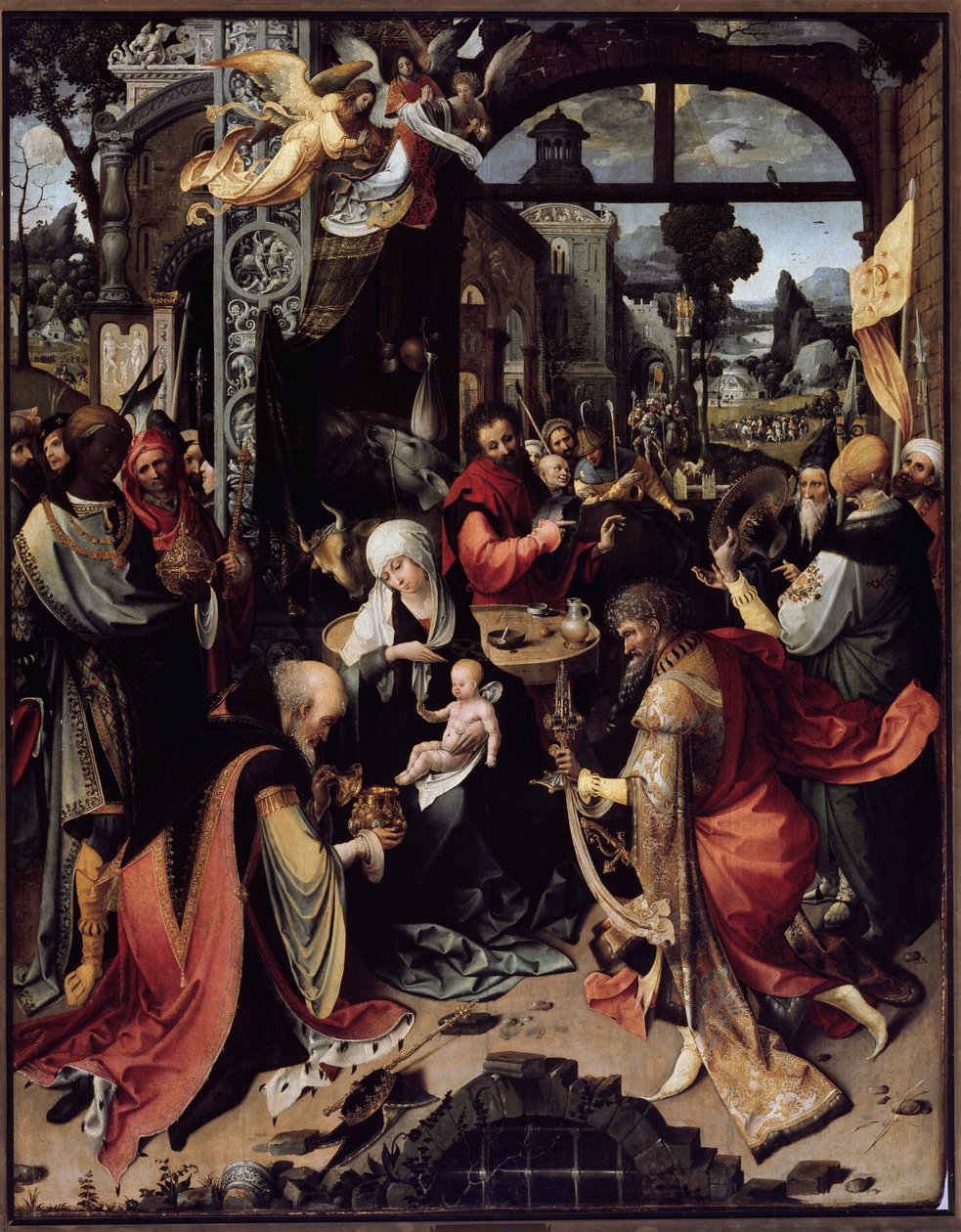 Büyücülerin hayranlığı (Merkezi panel) (panelde yağlı boya, yaklaşık 1520) by Jan de Beer