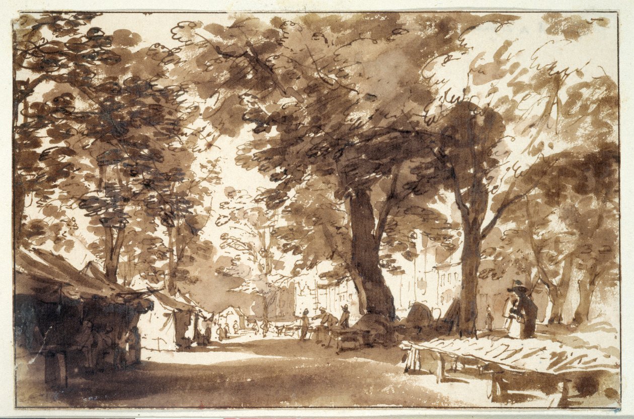 Vigorbros ve haynus üzerindeki yer (kağıt üzerinde yıkama ile tebeşir, kalem ve mürekkep) by Jan de Bisschop