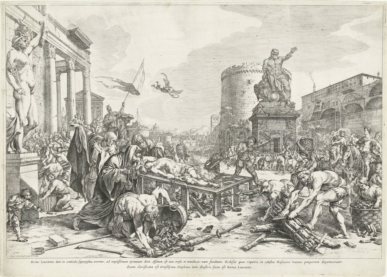 Martelaarschap van heilige Laurentius Blessed Lawrence (...) Rome Lorenzo iken (nesne üzerindeki başlık) by Jan de Bisschop