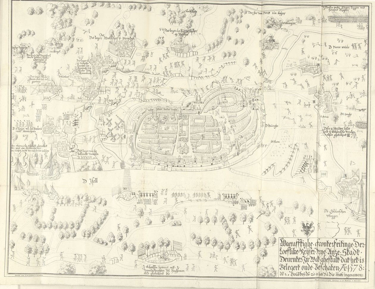 Deventer'in kuşatılması ve ele geçirilmesi, 1578 Keyser vrye Anze Stadt Deventer Ne tür bir gölgede olduğu Belgert onde Beschaten Ao. 1578 (nesne üzerindeki başlık) by Jan de Lange (II) (signed by artist)