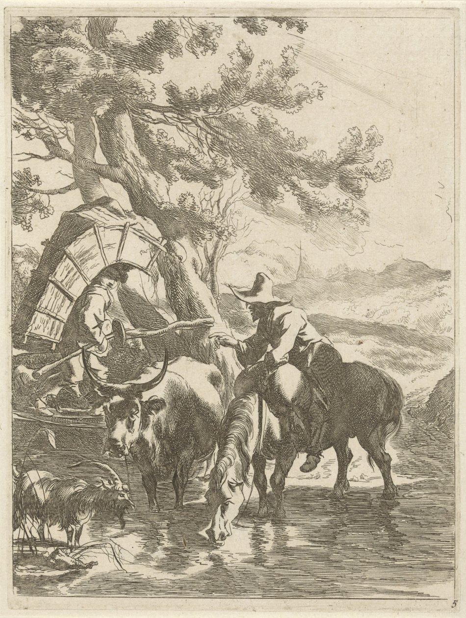 Bir dere tarafından çoban ve paketlenmiş çocuk Hayvanlarla manzaralar (dizi başlığı) Diversa Animalia (nesne üzerinde seri başlığı) by Jan de Visscher