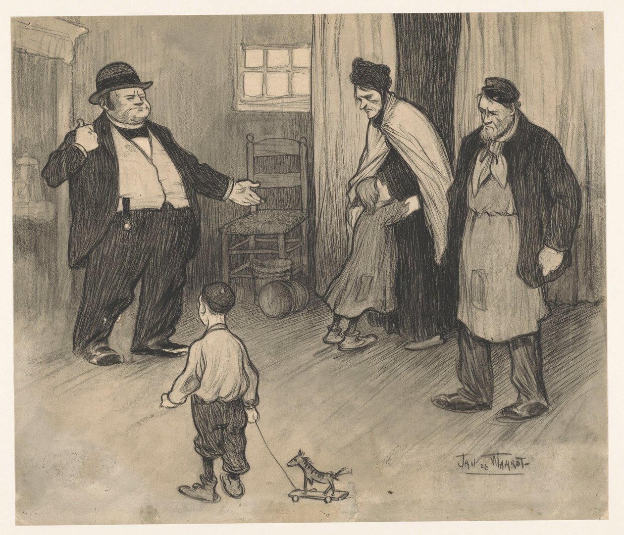 Ev sahibi aileyi tahliye ediyor by Jan de Waardt (signed by artist)