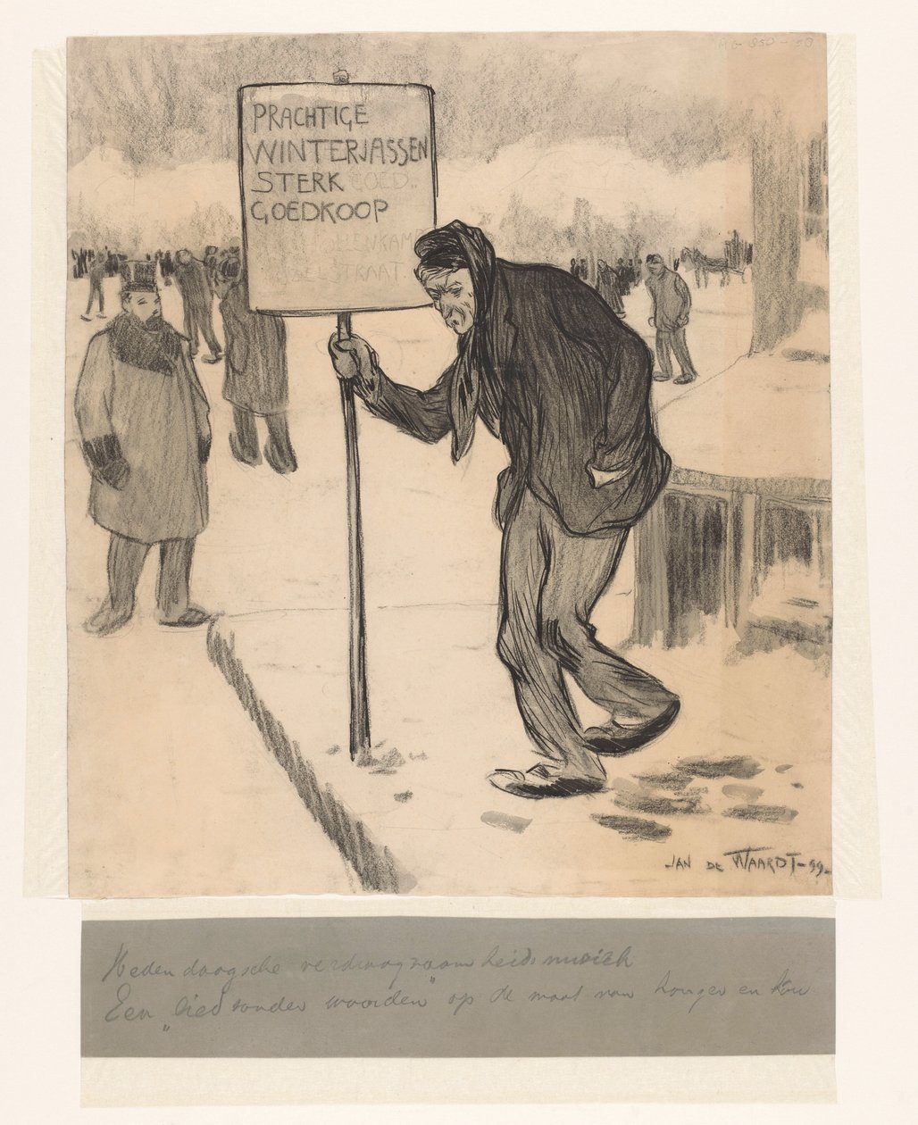 Tabelalı sokak satıcısı Güzel kışlık montlar çok ucuz by Jan de Waardt (signed by artist)