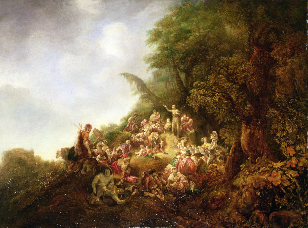 Vaftizci Yahya bir Kalabalığa Vaaz Eder (tahta üzerine yağlı boya) by Jan or Joan van Noordt