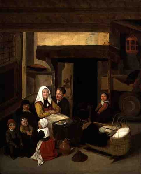 Ahırda Aile İçi (panelde yağ) by Jan or Johannes Hals