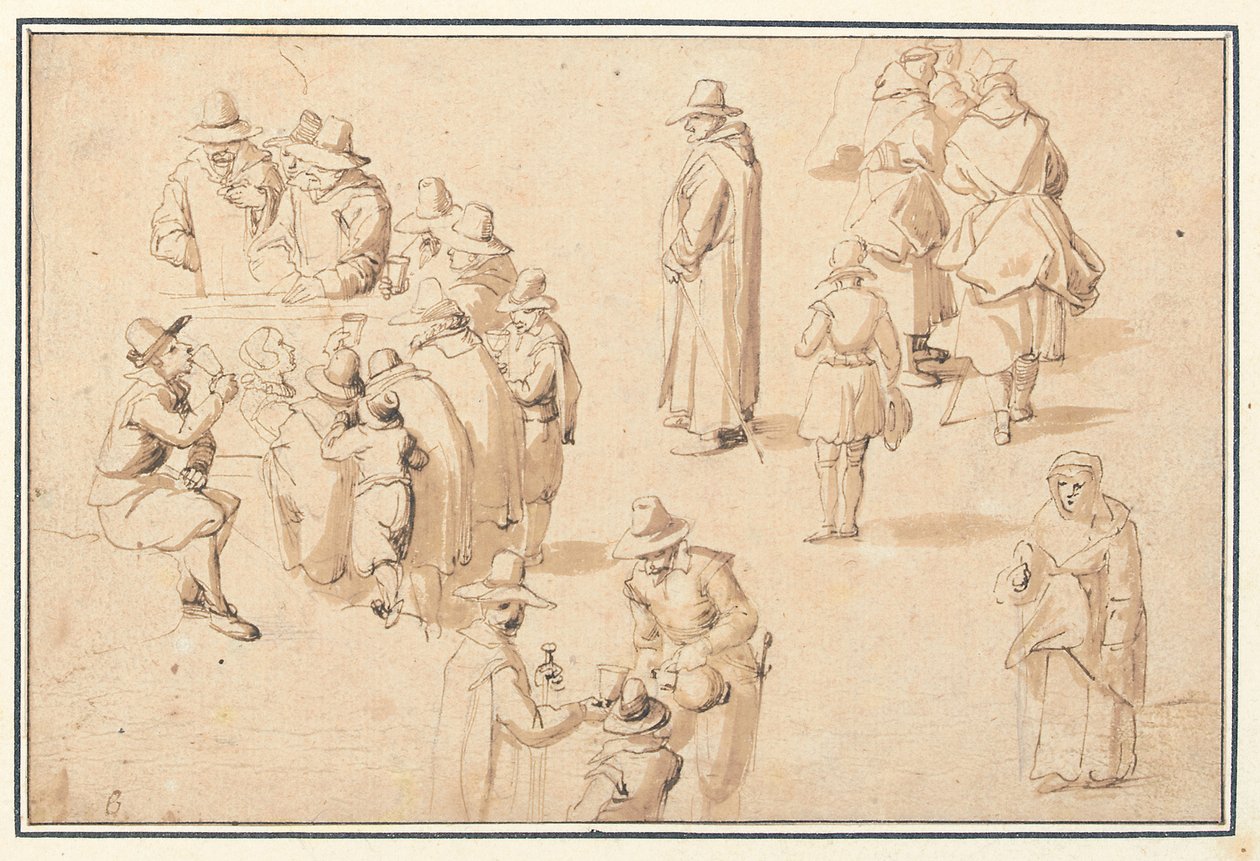 Suları alan zarif figürlerin ve iki keşiş ve bir rahibin çalışmaları ile Spa'da bir çeşme by Jan the Elder Brueghel