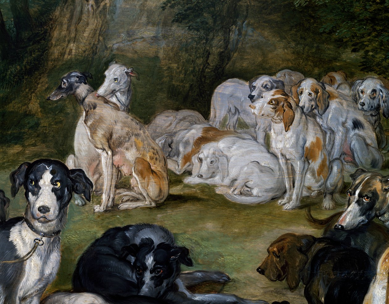 Köpekler, ayrılma noktasında Diana ve Perilerden detay by Jan the Elder Brueghel