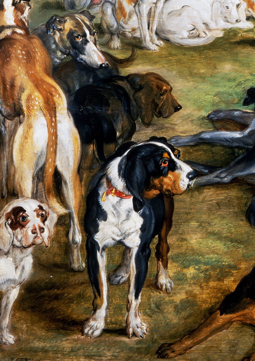 Köpekler, ayrılma noktasında Diana ve Perilerden detay by Jan the Elder Brueghel