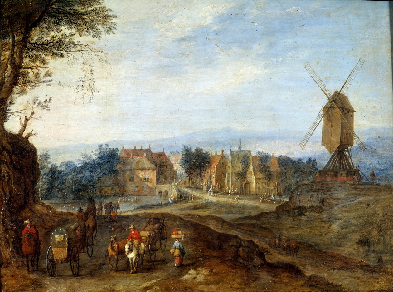 Yel Değirmeni Manzarası Jan Breugel'in yaptığı tablo Le Vieux, Bruegel de Velours'u (Brueghel veya Breughel) çağırıyor. by Jan the Elder Brueghel