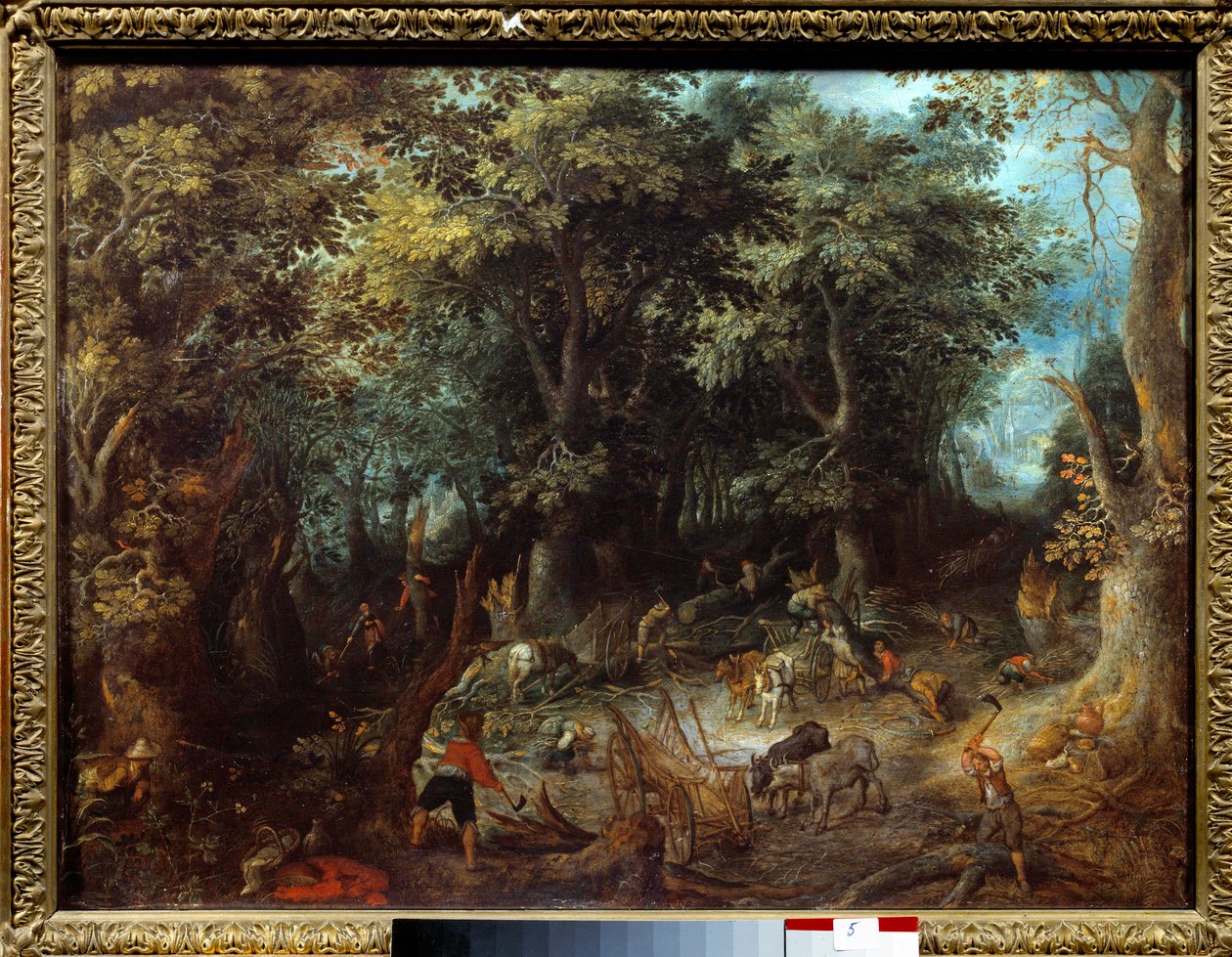 Ormandaki manzara, ağaç inekleri Jan Bruegel (veya Breugel veya Brueghel veya Breughel) tarafından yapılan resim, eski Bruegel de Velours (1568-1625) olarak bilinir. 17. yüzyıl Toulouse, Musee des Augustins. by Jan the Elder Brueghel