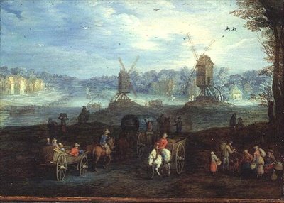 Yel Değirmenleri ile Manzara (panel) by Jan the Elder Brueghel