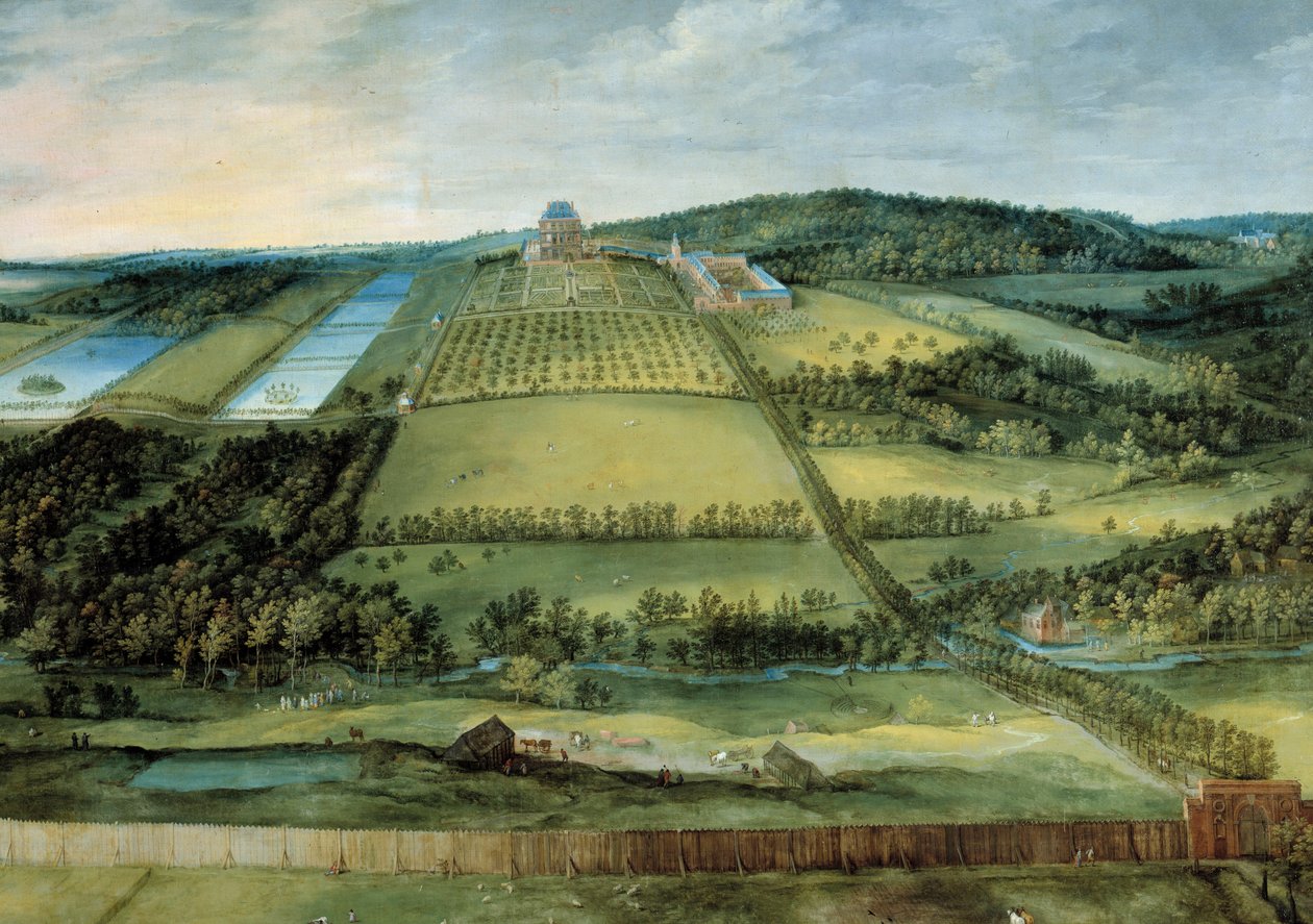 Chateau Mariemont Chateau ile manzara şimdi detruit Brüksel yakınlarında bulunuyor. Jan Brueghel