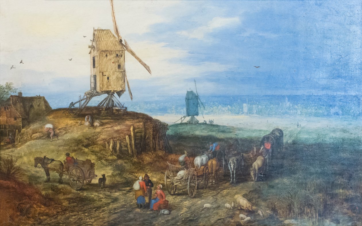 Yel değirmenleri ile manzara by Jan the Elder Brueghel