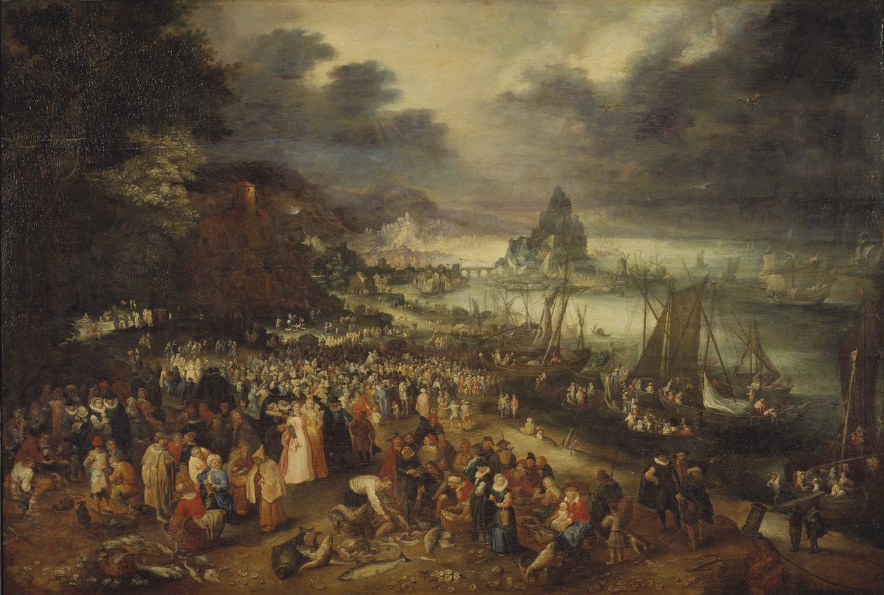 Bir Tekneden Vaaz Eden Mesih - Brueghel, Jan, the Elder (Brueghel de Velours) (1568-1625) tarafından, Bir Tekneden Mesih Vaaz Eder. ahşap üzerine yağ by Jan the Elder Brueghel