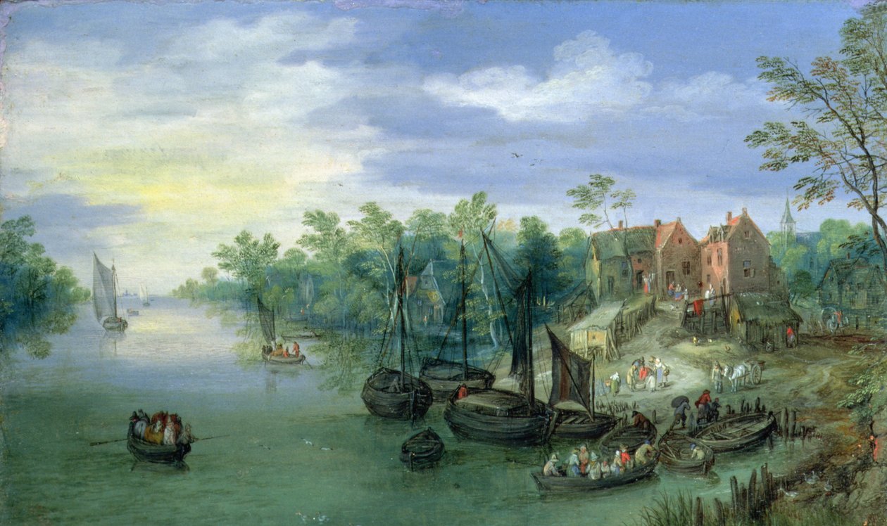 İskele yakınında Rivercraft, 1597 by Jan the Elder Brueghel