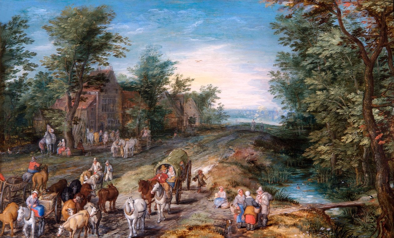 Gezginler ve Sığırlarla Yol Manzarası, 1611 dolayları (meşe panel üzerine yağlı boya) by Jan the Elder Brueghel