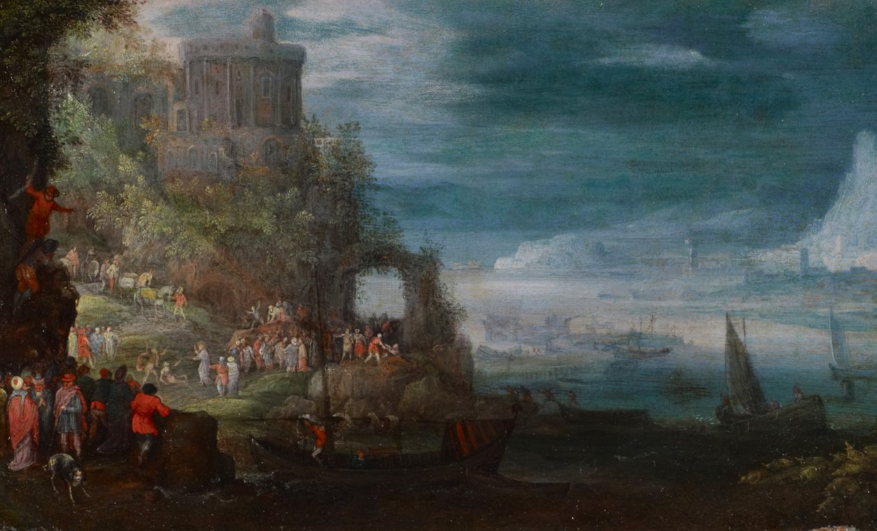 Deniz manzarası ve iblislerin dışarı atılması, c.1600 by Jan the Elder Brueghel