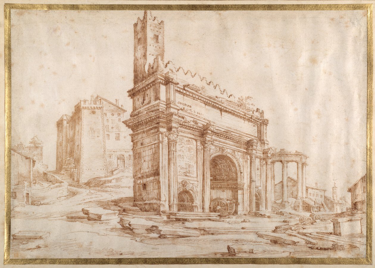 Septimus Severus Kemeri, Roma (kağıt üzerine kalem ve mürekkep) by Jan the Elder Brueghel