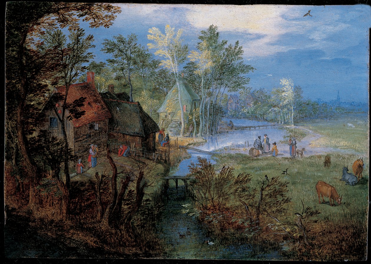 Köylüler ve hayvanlar ile köy by Jan the Elder Brueghel