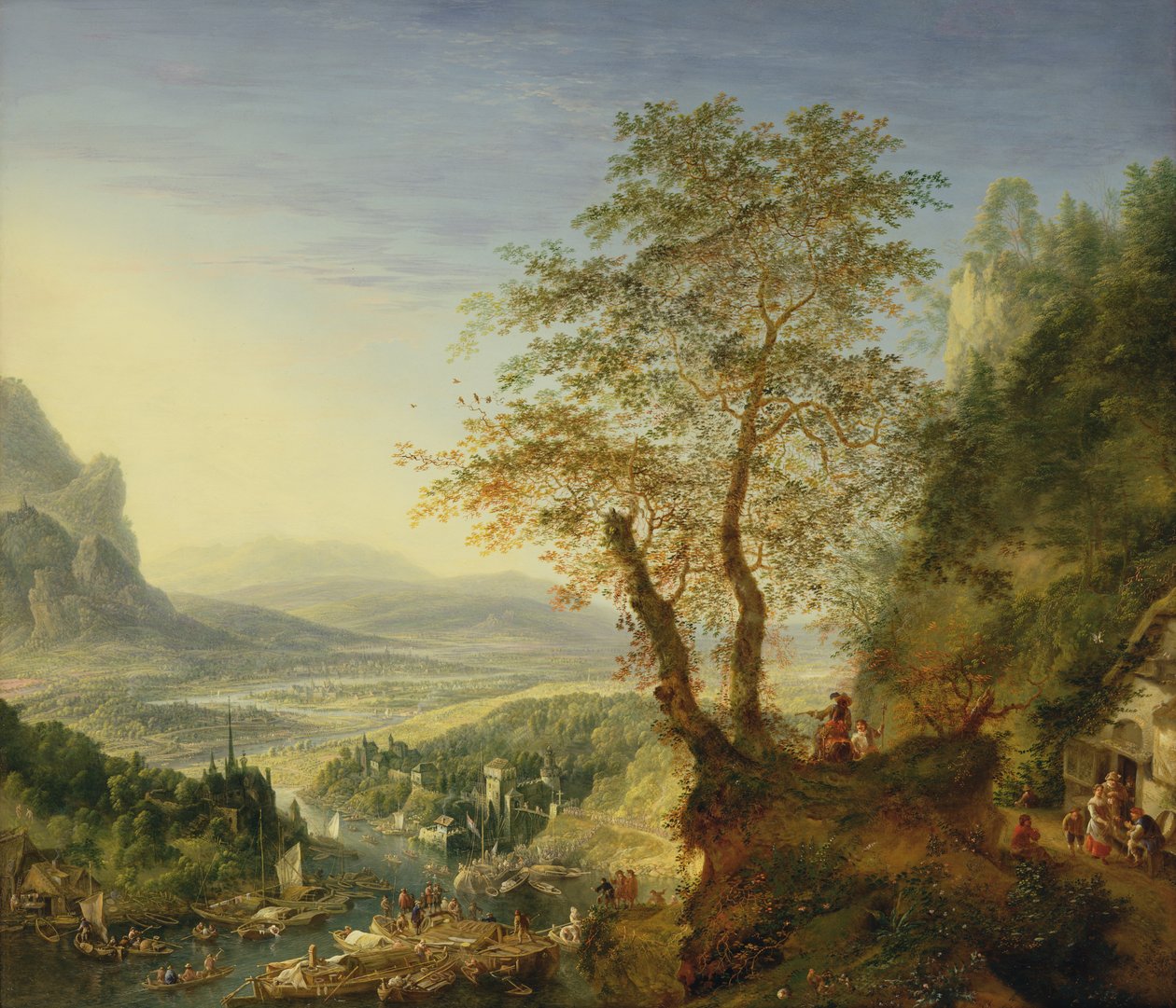 Bir capriccio nehir manzarası, c.1700 (bakır üzerine yağ) by Jan the Elder Griffier