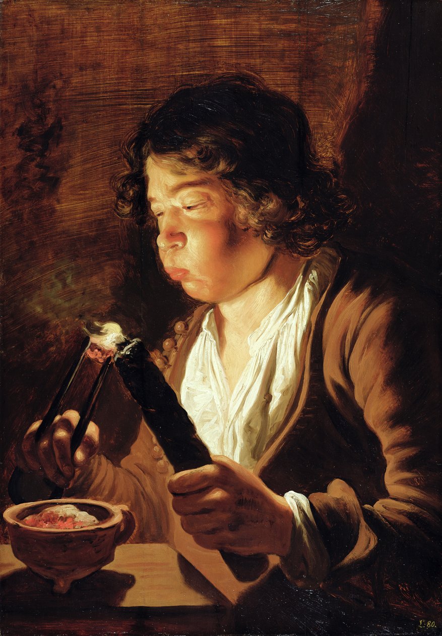 Ateş ve Çocukluk: Ateş Maşası ve Meşaleli Çocuk, 1623-25 by Jan the Elder Lievens