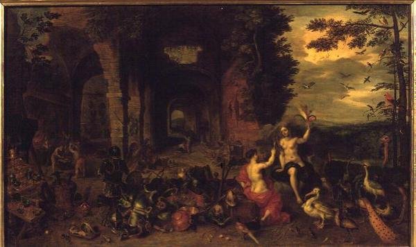 Hava ve Ateşin Alegorisi, c.1650-60 (panelde yağ) by Jan the Younger Brueghel