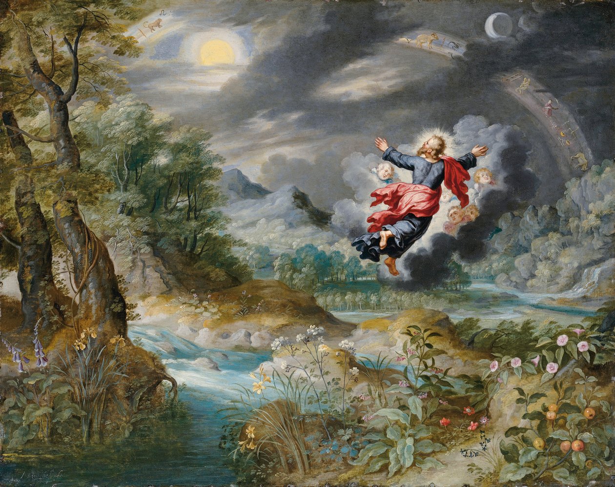 Allah gökte güneşi, ayı ve yıldızları yaratıyor, c.1650 by Jan Brueghel the Younger