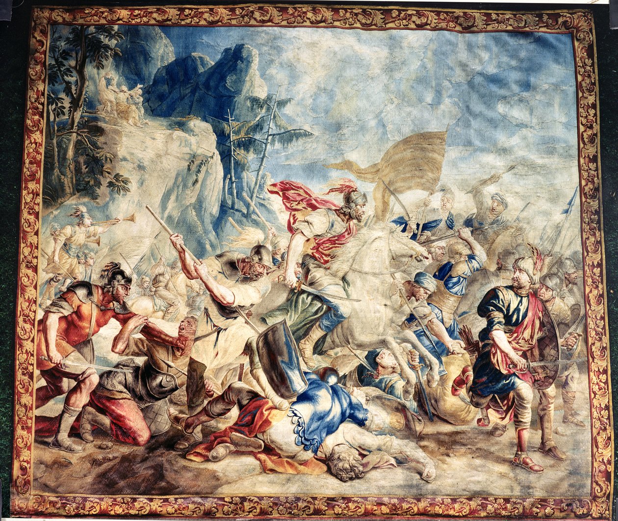 Frans ve Pieter van der Borcht (ipek duvar halısı) atölyesinden İsrailliler ve Amelikitlerin Savaşı by Jan van (after) Orley