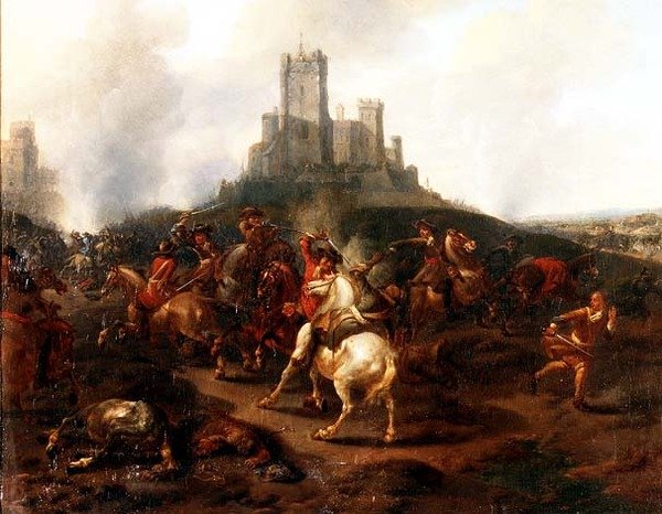 Bir kalenin önünde bir süvari çatışması by Jan van (attr. to) Huchtenburgh