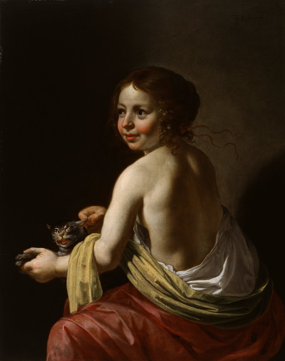 Kediyi Alay Eden Kız, c.1630 (panelde yağlı boya) by Jan van Bijlert or Bylert