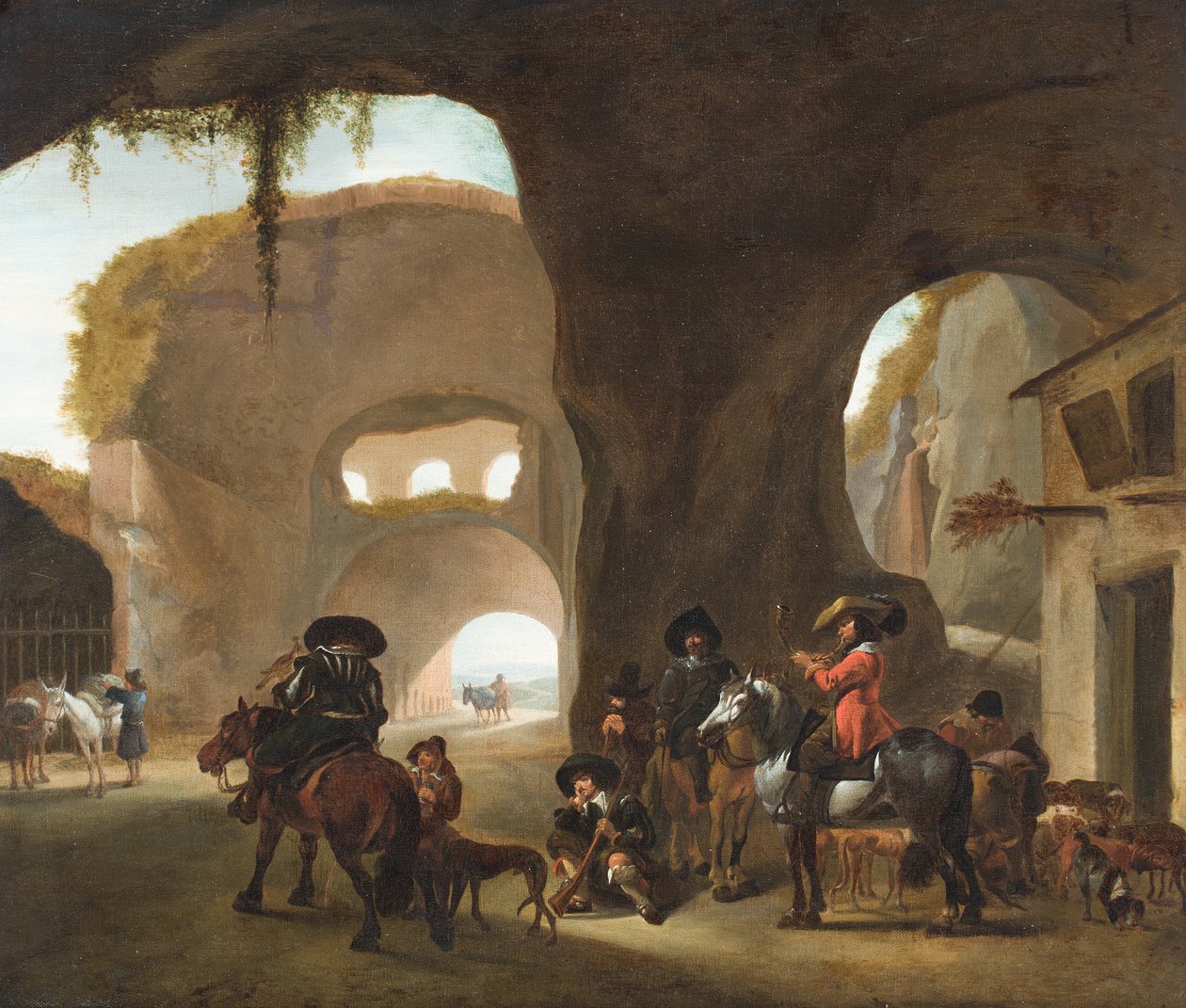 Yıkık bir arenada atlılar (tuval üzerine yağlıboya) by Jan van Bike (attr.to) Miel