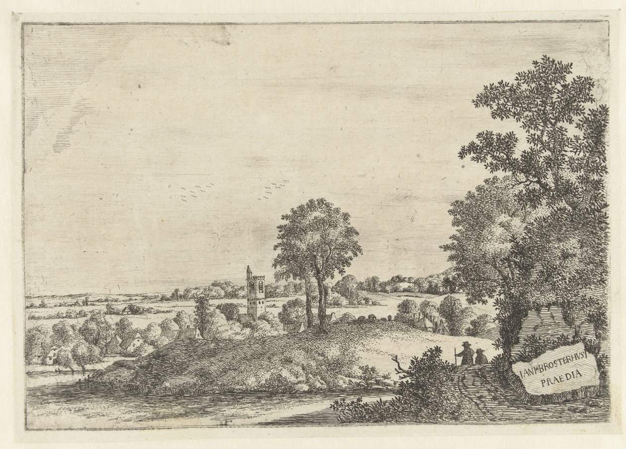 Toprak yolda iki adamla manzara ve bir köy manzarası Manzaralar (dizi başlığı) by Jan van Brosterhuyzen
