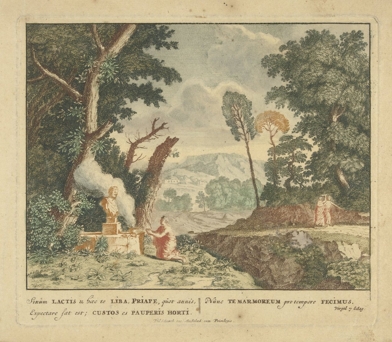 Bir kadın, Virgil'in şiir koleksiyonu Bucolica'dan (dizi adı) Priapus Sahneleri'ne fedakarlık yapıyor by Jan van Call (I)
