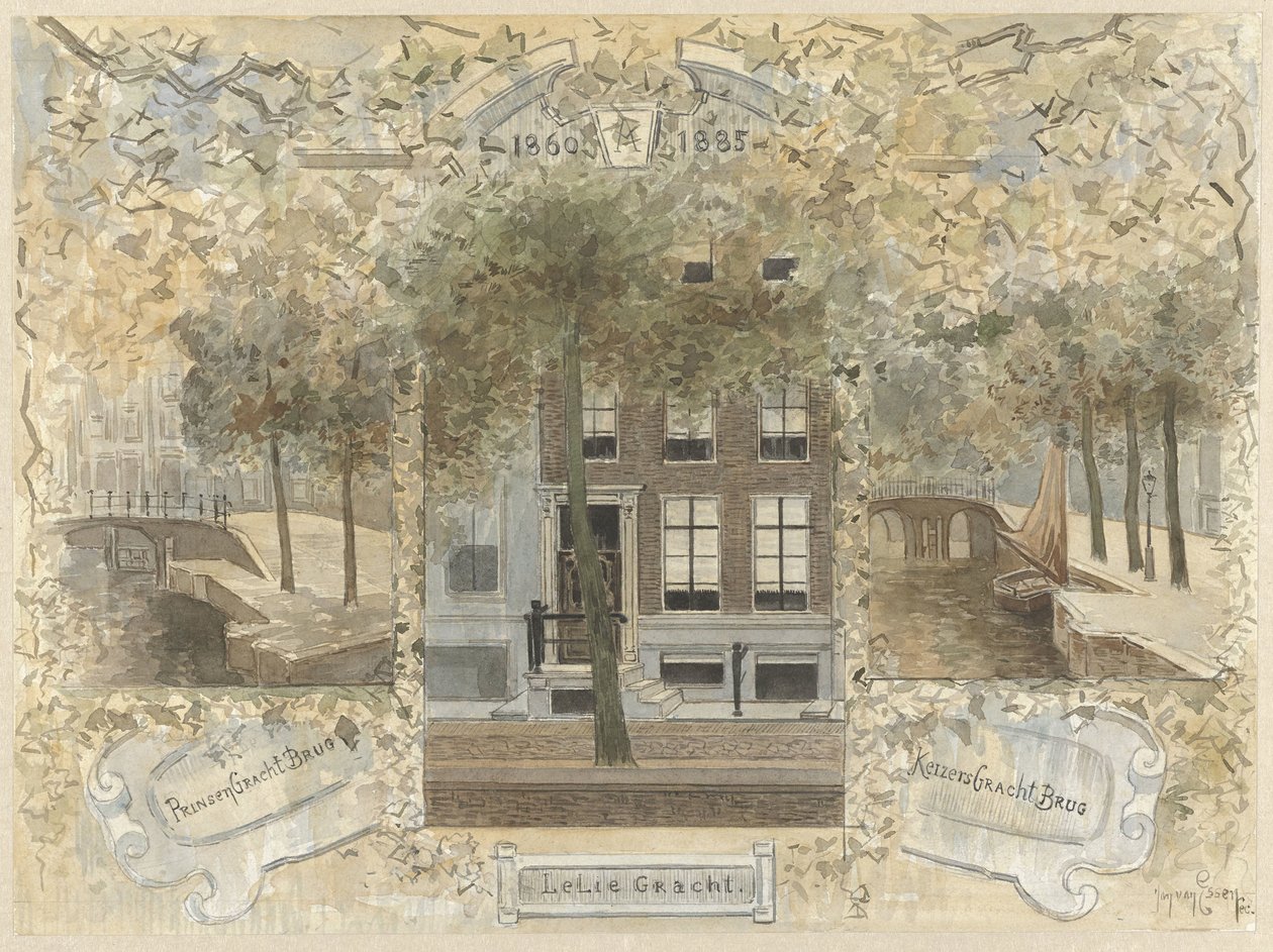 Prinsengracht ve Keizersgracht üzerindeki köprülerle çevrili Leliegracht'taki ev by Jan van Essen