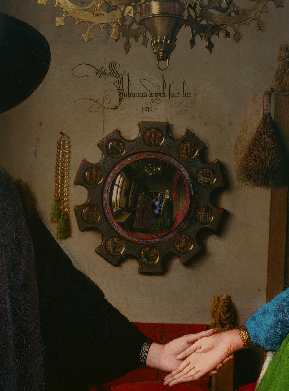Arnolfini Evliliği, ayna detayı, panel üzerine 1434 yağlı boya by Jan van Eyck