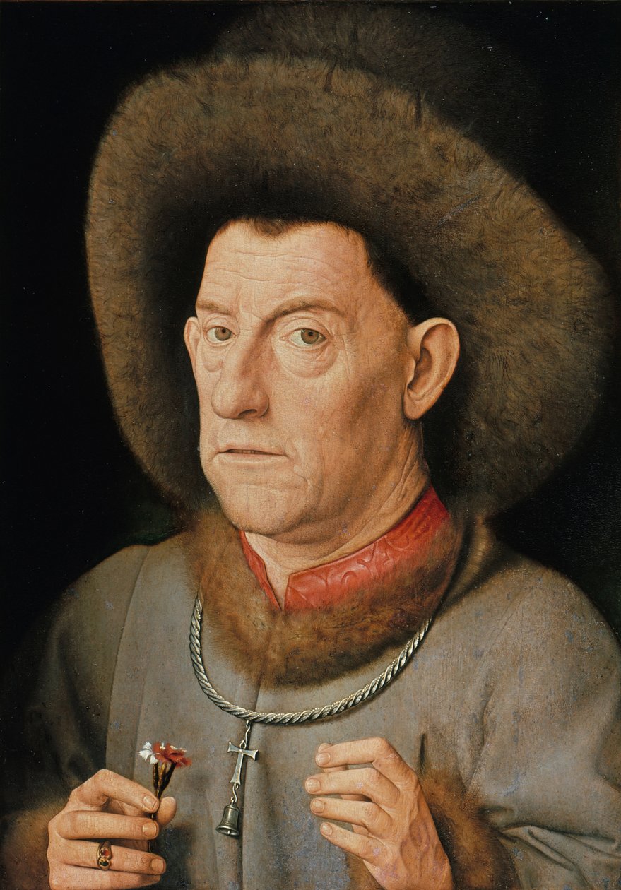 Karanfil ve Aziz Anthony Nişanı olan bir Adamın Portresi (meşe üzerine yağlı boya) by Jan van Eyck
