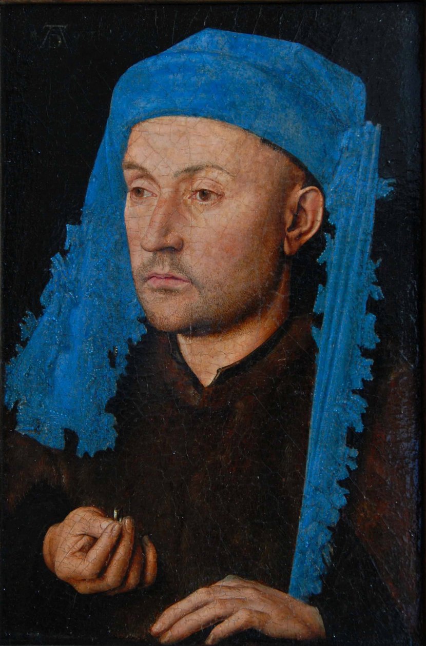 Mavi bir refakatçi olan bir adamın portresi Yüzüklü bir adam by Jan van Eyck