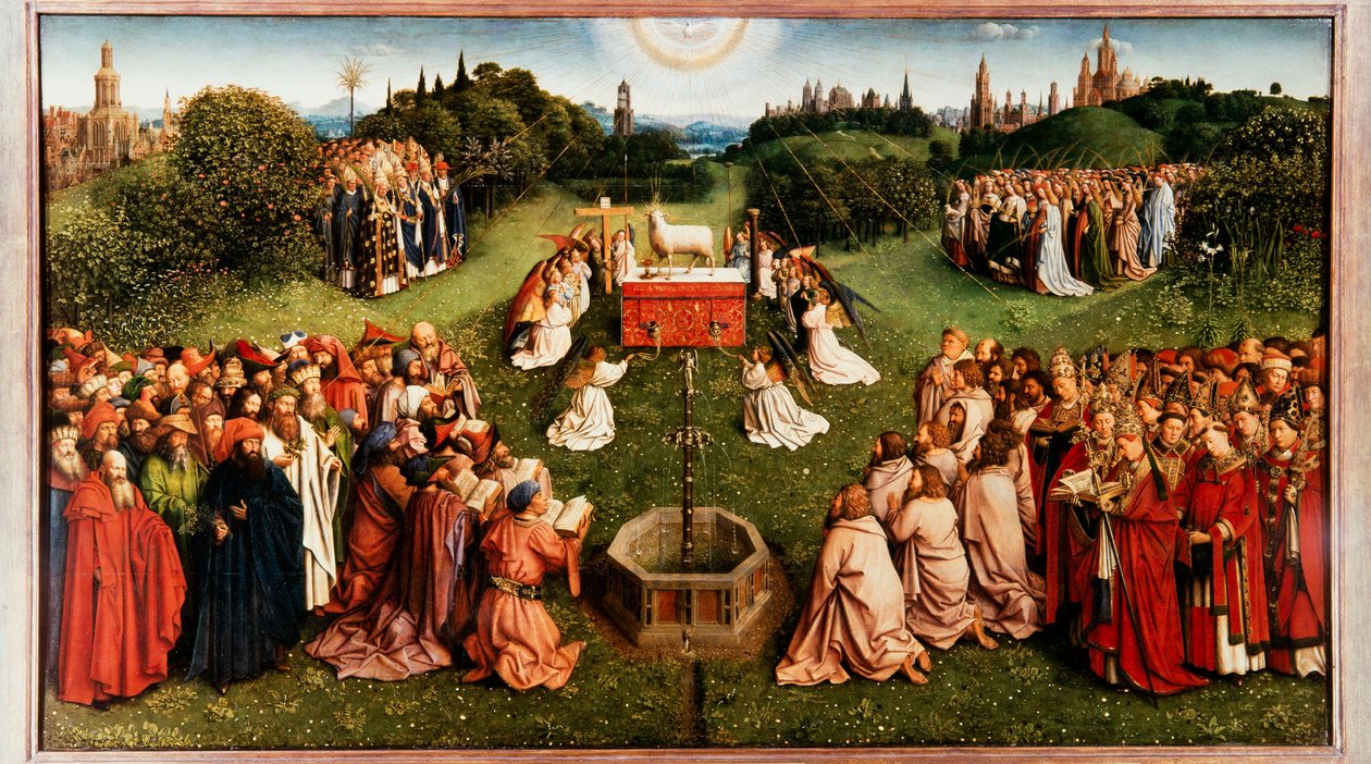 Ghent Altarpiece. Mistik Kuzuya Tapınma, 1432. by Jan van Eyck
