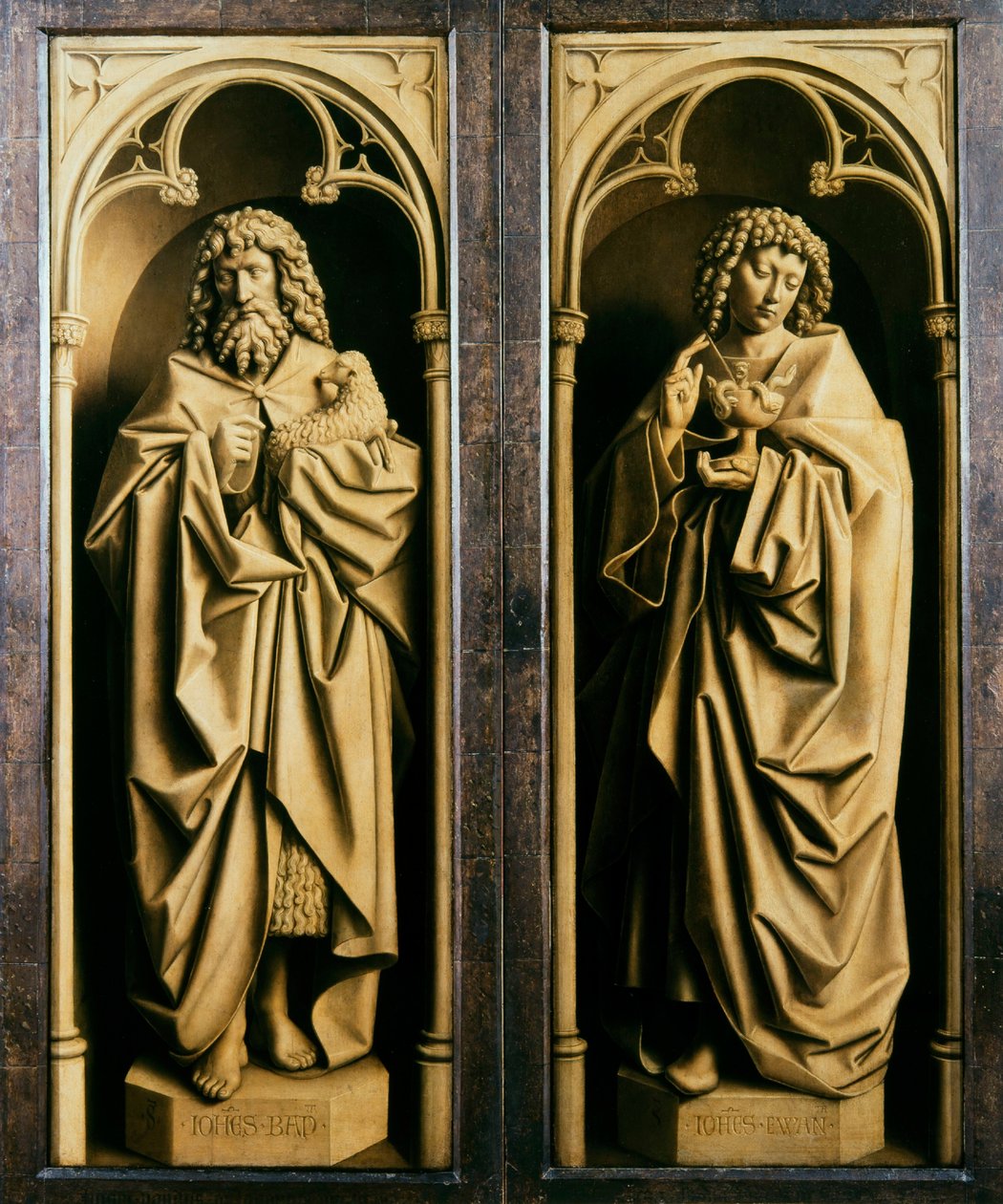 Ghent Altarpiece. Mistik Kuzu Tapınması: Vaftizci Yahya ve Evangelist Yahya, 1432. by Jan van Eyck