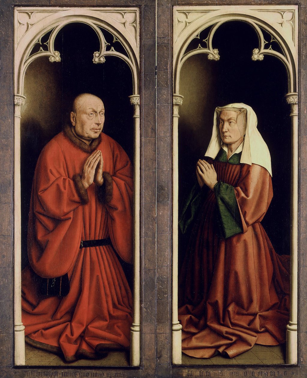 Ghent Altarpiece. Mistik Kuzuya Tapınma: Joos Vijd ve Elisabeth Borluut, 1432. by Jan van Eyck
