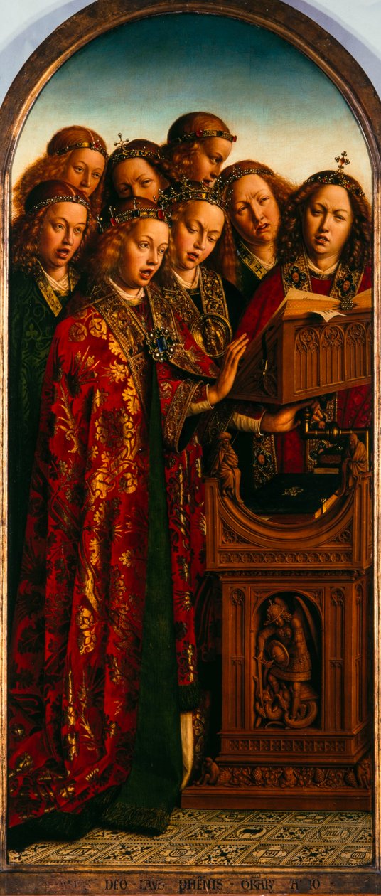Ghent Altarpiece. Mistik Kuzuya Tapınma: Şarkı Söyleyen Melekler, 1432. by Jan van Eyck