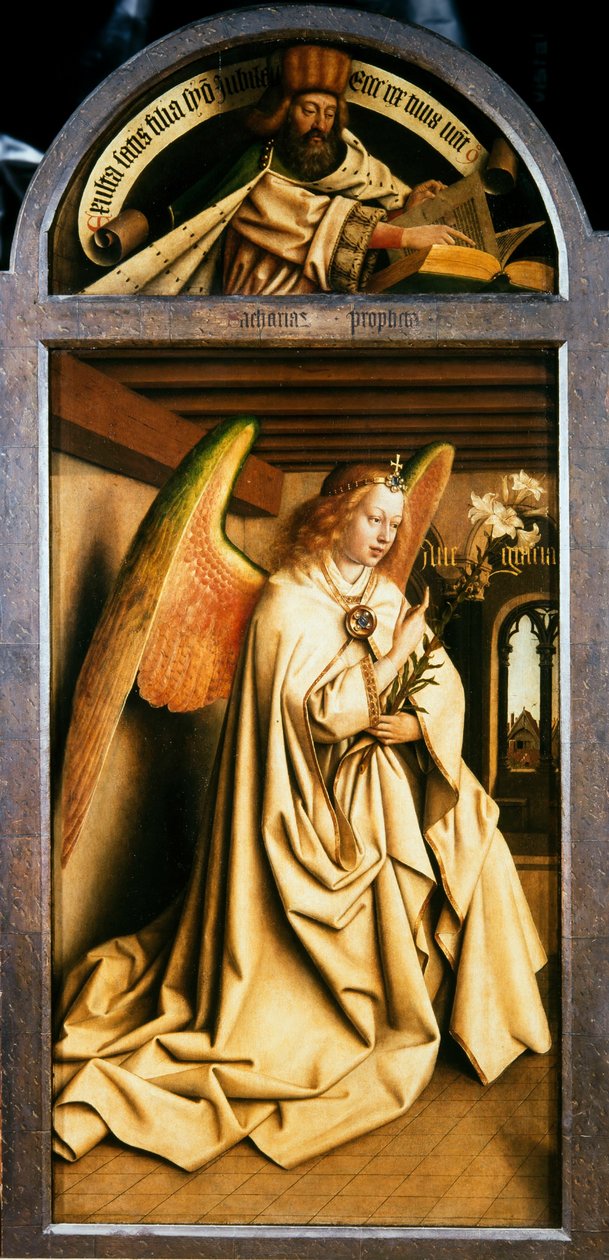 Ghent Altarpiece. Mistik Kuzuya Tapınma: Başmelek Cebrail, 1432. by Jan van Eyck