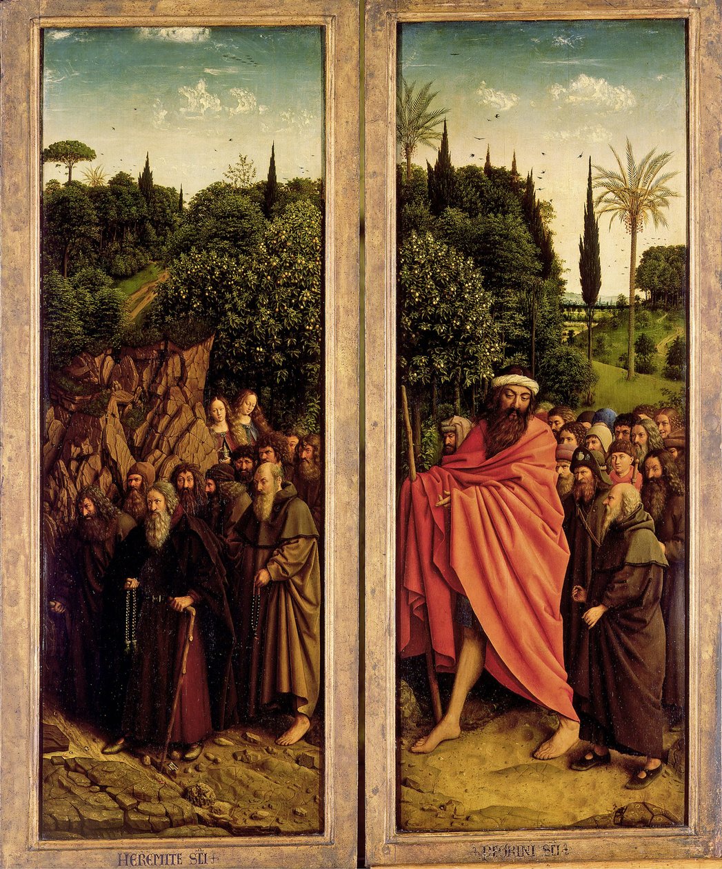 Ghent Altarpiece. Mistik Kuzunun Hayranlığı: Kutsal Münzeviler ve Kutsal Hacılar, 1432. by Jan van Eyck