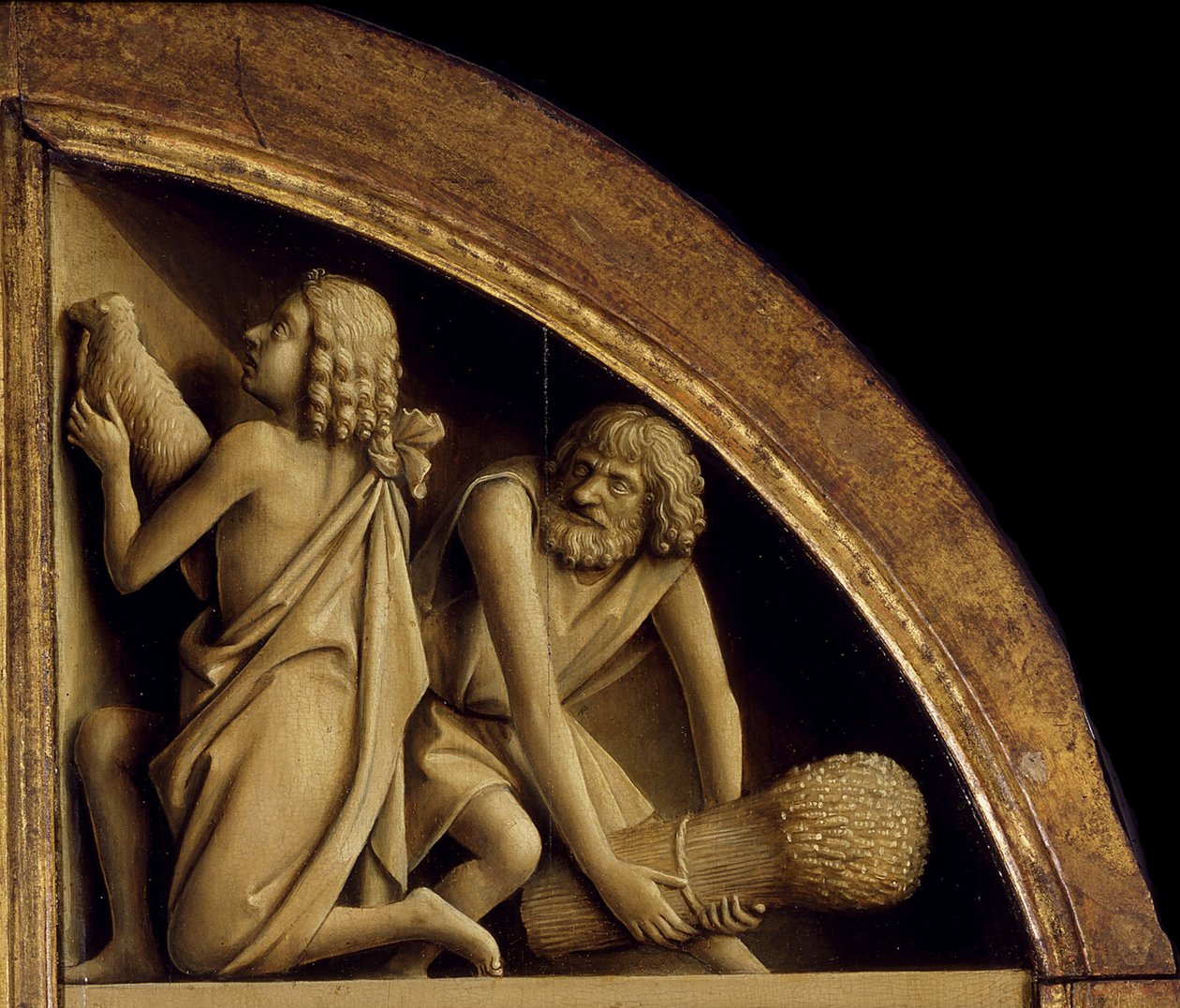 Ghent Altarpiece. Mistik Kuzuya Tapınma: Cain ve Abel
