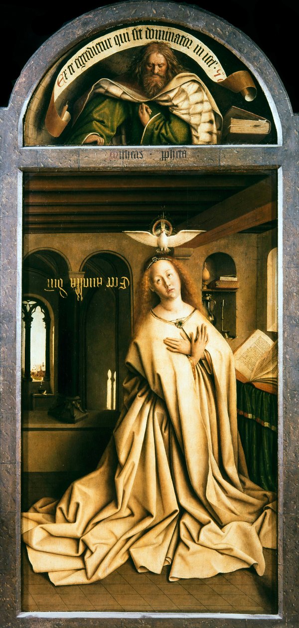 Ghent Altarpiece. Mistik Kuzuya Tapınma: Bakire Müjde, 1432. by Jan van Eyck